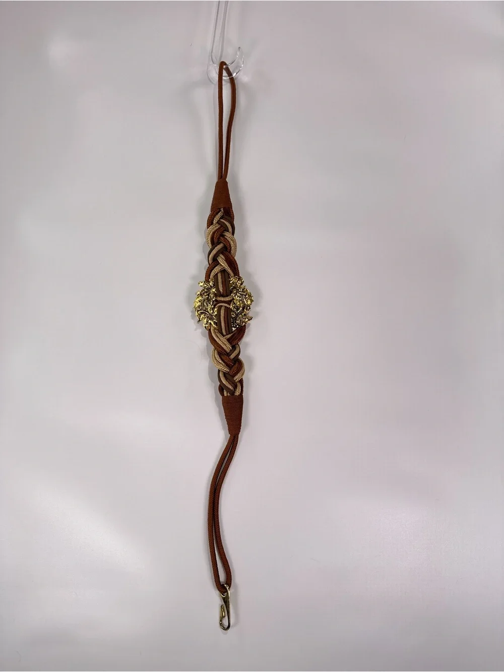 Leather Shop Braided Cord Belt Gold Leaf Buckle Metallic Rope Brown Gold L